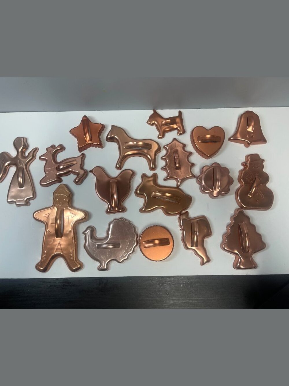 Vintage 17pc Copper Tone Aluminum Cookie Cutter Set Holiday Animals